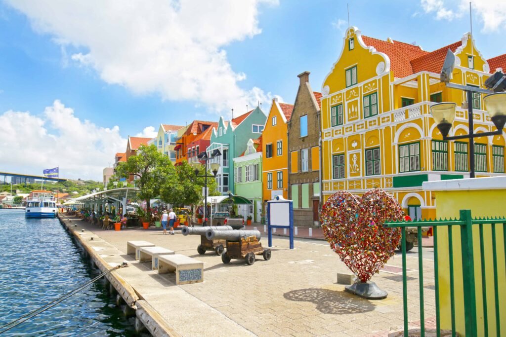 Colorful houses and commercial buildings of Punda, Willemstad Harbor, in the Caribbean island of Curacao